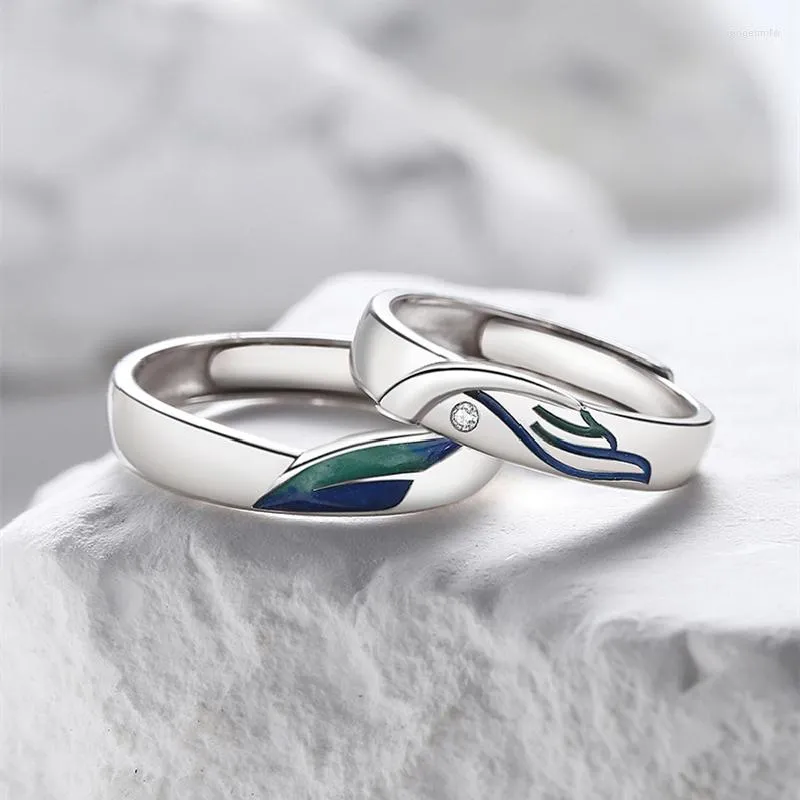 Cluster Rings Real Certified Sterling 925 Silver Couple For Lovers Män och kvinnor Original Bird Fish Jewelry Gift