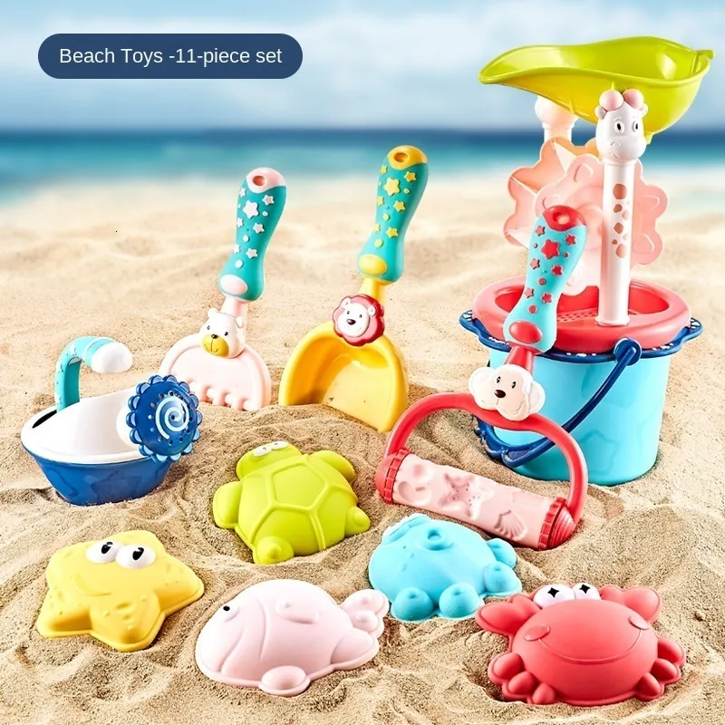 Sand Play Water Fun Beach Brinquedos Sandbox Outdoor Games Garden Child Cute Animal Pá Ancinho Balde Set Water Sand Play Brinquedos de banho interativos para crianças 230712