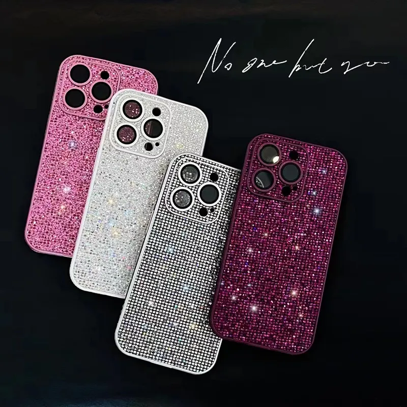 Telefonglitter iPhone -fodral 14 Pro Max Case 13 12 11 modedesigner Bling Sparkling Rhinestone Diamond Juveled 3D Crystal Women Back Cover