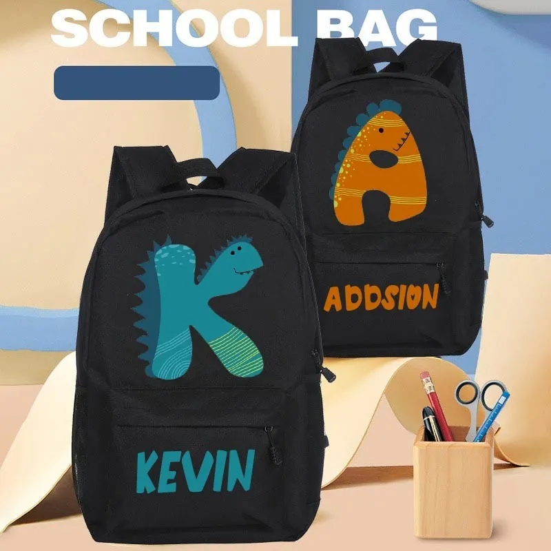 Schultaschen, personalisierte Dinosaurier-Druck-Schultasche, individueller Buchstabe mit Namen, Kinderrucksack, Jungen und Mädchen, Kindergarten-Schultasche, Kindergeschenk 230713