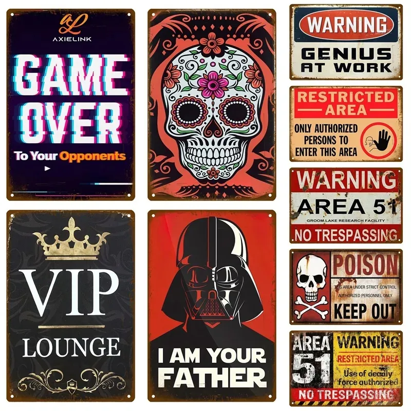 VIP Metal Signs Industrial Deco Vintage Warning Metal Poster Vintage Retro Danger Mines Tin Sign Personalized Gift for Gamers Aesthetic Living Room Wall Decor w1