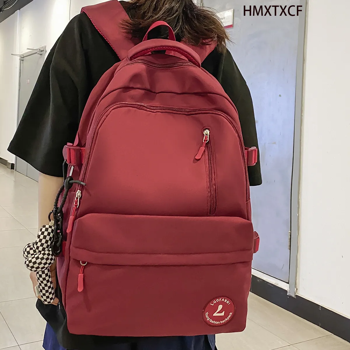 School Bags Multi-pocket Cute Nylon Backpack Large Capacity Solid Color Women Schoolbag Brief Insert Buckle Laptop Backpacks 230712