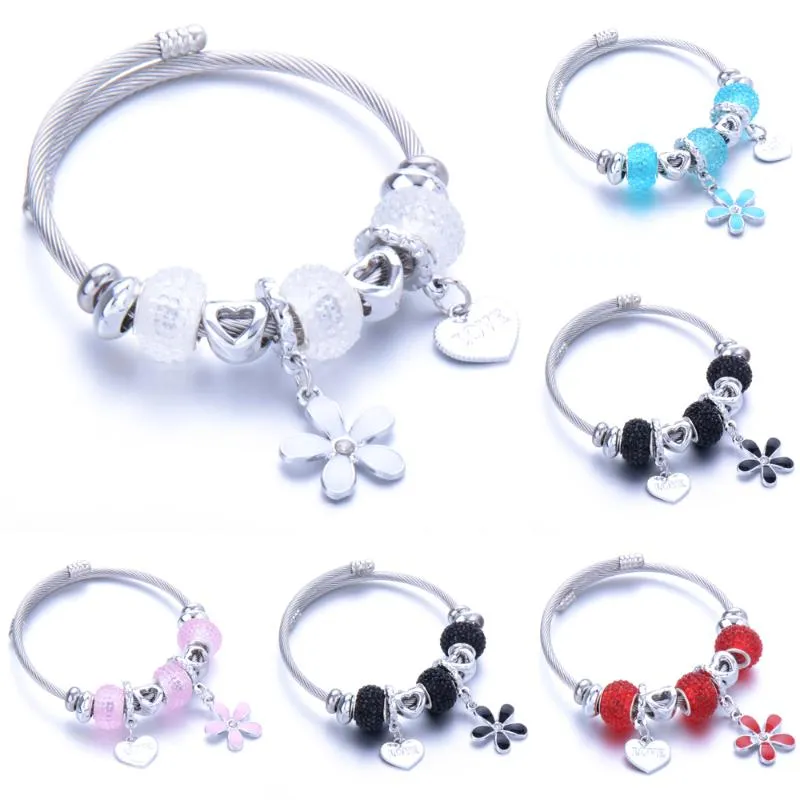 Strand pärlstav strängar 2023 charm kärlek blommor rostfritt stål armband armband för kvinnor blommor kristallpärlor armband armband smycken