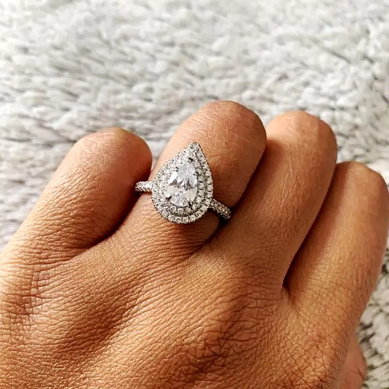 クラスターリング手作りウォータードロッププロミスリング 925 スターリングシルバー 3ct ジルコン婚約結婚指輪女性のためのジュエリーギフト