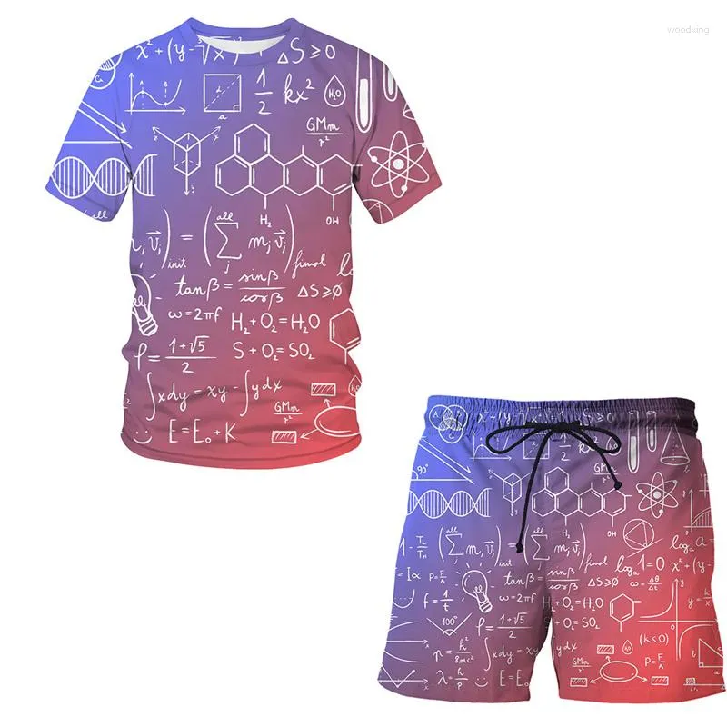 Survêtements pour hommes Formule mathématique d'été 3D Imprimé T-shirt Shorts Ensembles Survêtement O-Neck Manches courtes Hommes Vêtements Costume 2 pièces