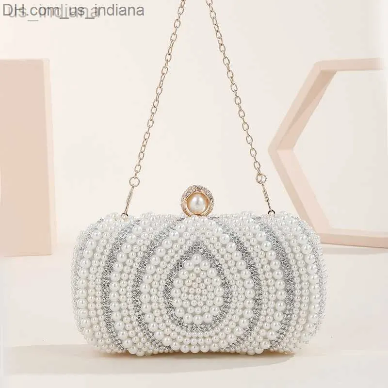 Avondtasjes Beaded Pearl Night Clutch Bag Klinkslot Dames Strass Bruiloft Bruid Etentje Portemonnee Damesmode Nachttasje Z230713