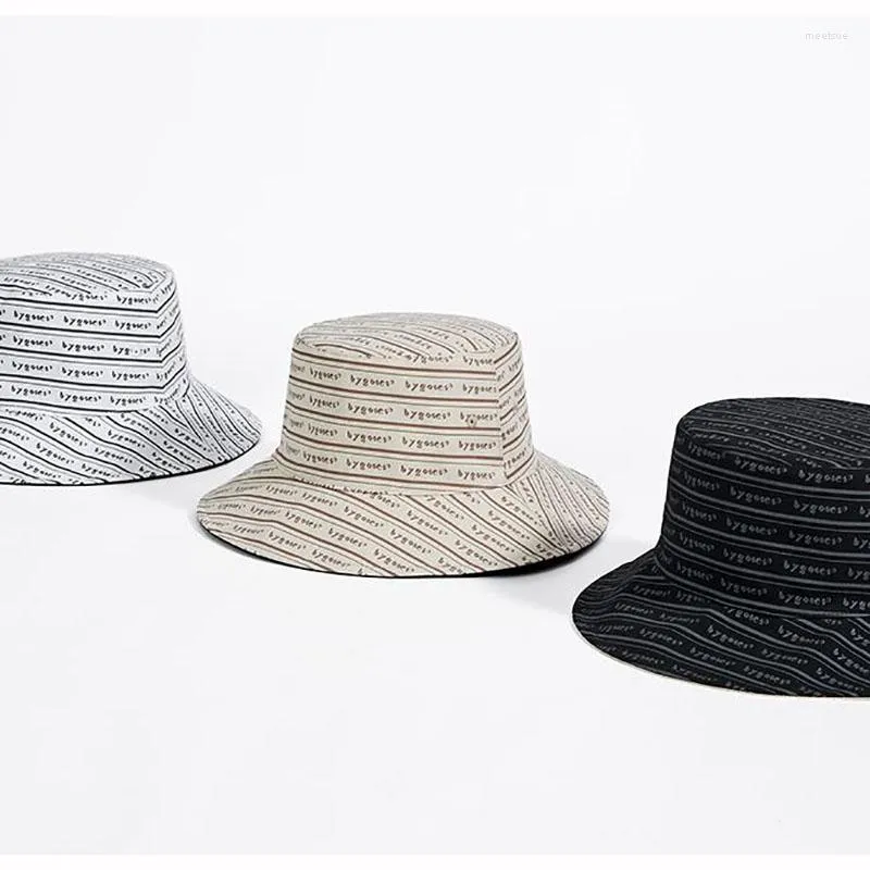 BERETS 2023 Summer Reversible Bucket Hat For Men Outdoor Sun Protection Caps med stora randen Mannbrev Fiskare Panama Solid
