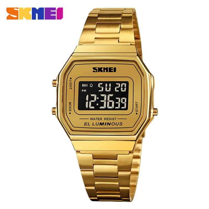 SKMEI 1647 Retro Elektronische Heren Horloges Fashion Business Stalen Band Sport Waterdichte Digitale Mannen Horloge 1123 reloj hombre