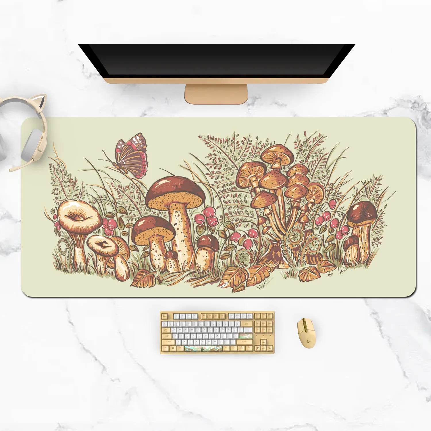 Extra Large Kawaii Gaming Mouse Pad Vintage Cottagecore Mushrooms XXL Desk Mat Water Proof Nonslip Laptop Desk Accessories