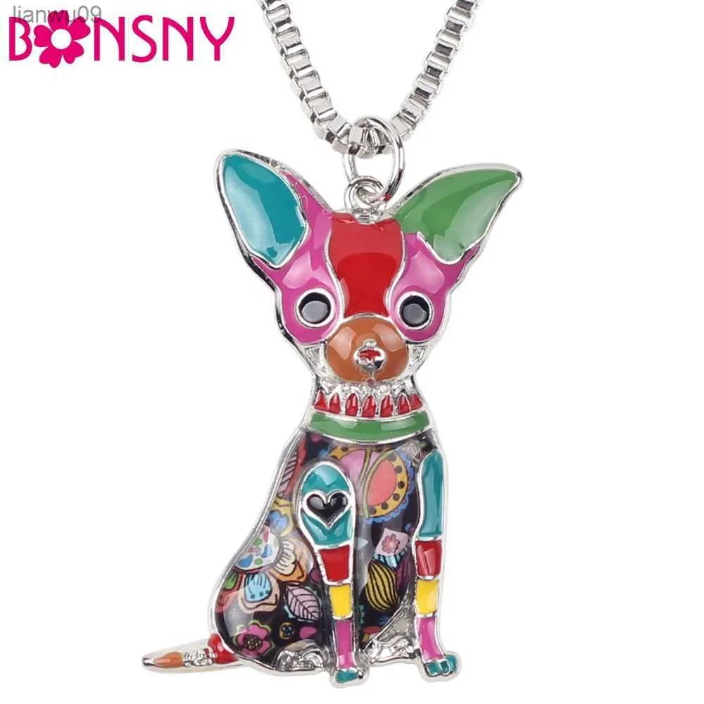 Bonsny Maxi Verklaring Metaallegering Chihuahuas Hond Choker Ketting Ketting Kraag Hanger Mode Nieuwe Emaille Sieraden Voor Vrouwen L230704