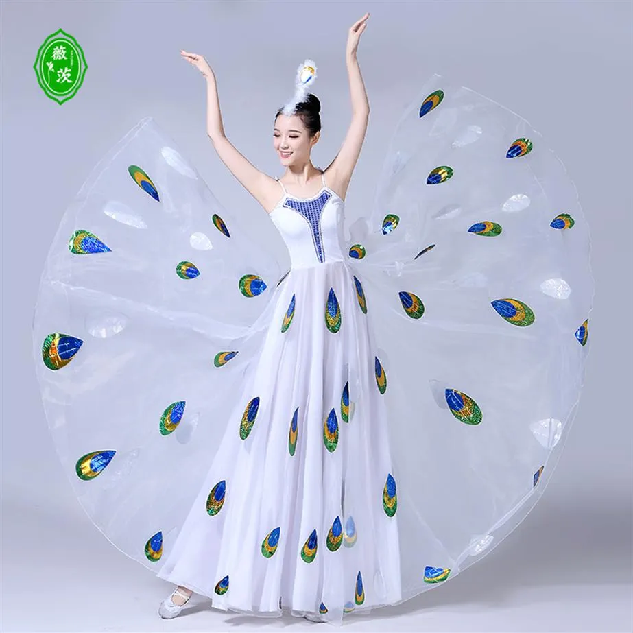 De nieuwe opening dansvoorstellingen Dai danskostuum volwassen vrouwelijke vogel show White Peacock Spirit garen grote skirt218d