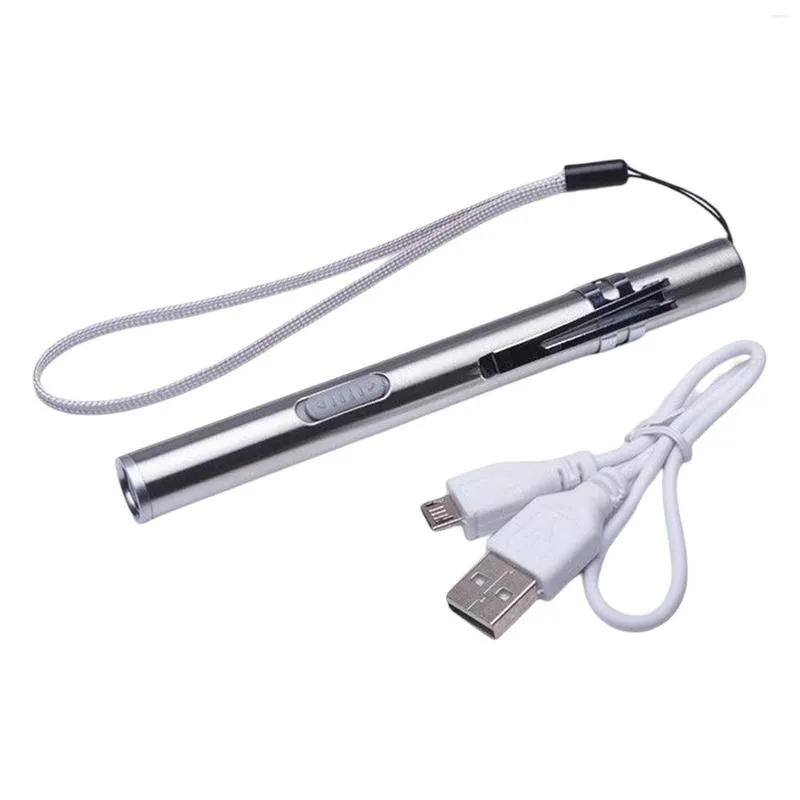 Taschenlampen Taschenlampen Energiesparende tragbare professionelle handliche Stiftlicht USB wiederaufladbare Mini-LED-Taschenlampe mit Edelstahl