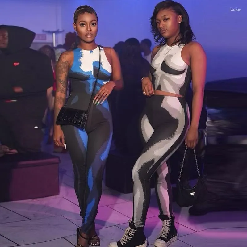여자 2 피스 바지 연필 패션 섹시한 회색 스트리트웨어 2023 Y2K 블루 바디 프린트 팬츠 세트 여성 클럽 의상 작물 탑과 마른 스키니