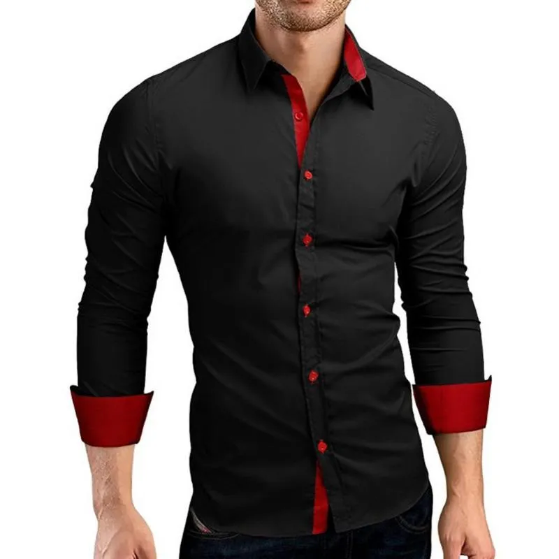 Men's Dress Shirts Men Shirt Top Long Sleeve Blouse Casual Button 2023 Autumn Business Style Solid Color Block Turn-Down Collar 4XL