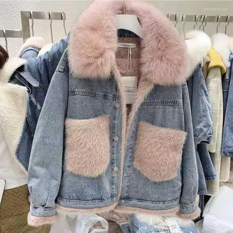 Women's Denim Jacket With Fur Winter Hooded Coat Female Faux Fur Collar  Padded Warm Jackets Women Fur parka winter denim - AliExpress