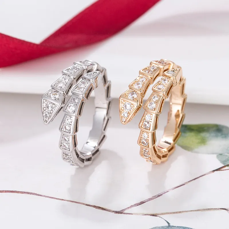 Luxuriöse offene Ringe, Designer-Ringe für Herren und Damen, Gold, Silber, Schlangenplattierung, voller Diamant-Muster, Schmuck, Hochzeitsgeschenk