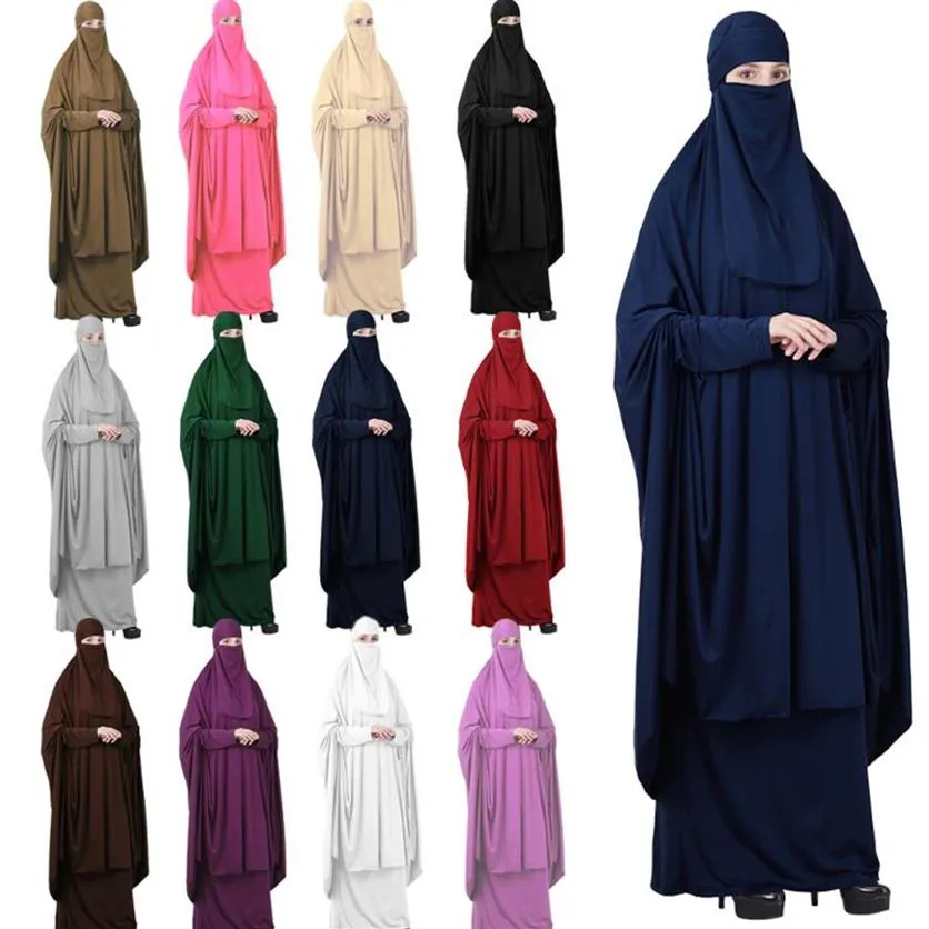 3 Piece Islamic Muslim Prayer Garment Women Hijab Abaya Niqab Burqa Jilbab Veil Full Cover Dress Overhead Robe Kaftan Khimar267i