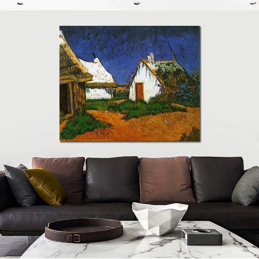 Fine Art Canvas Painting Three White Cottages in Saintes-maries Handcrafted Vincent Van Gogh Reproduction Artwork Home Decor