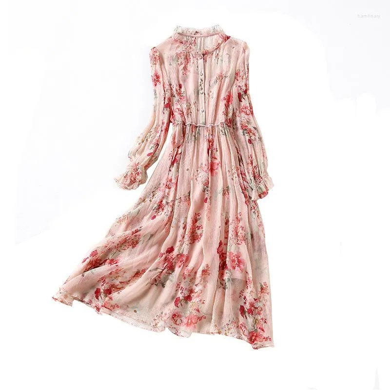 Casual Dresses Fairy Dress 2023 Summer Women Clothing Fashion Real Mulberry Silk Long O-neck Elegant For Clothes Zm