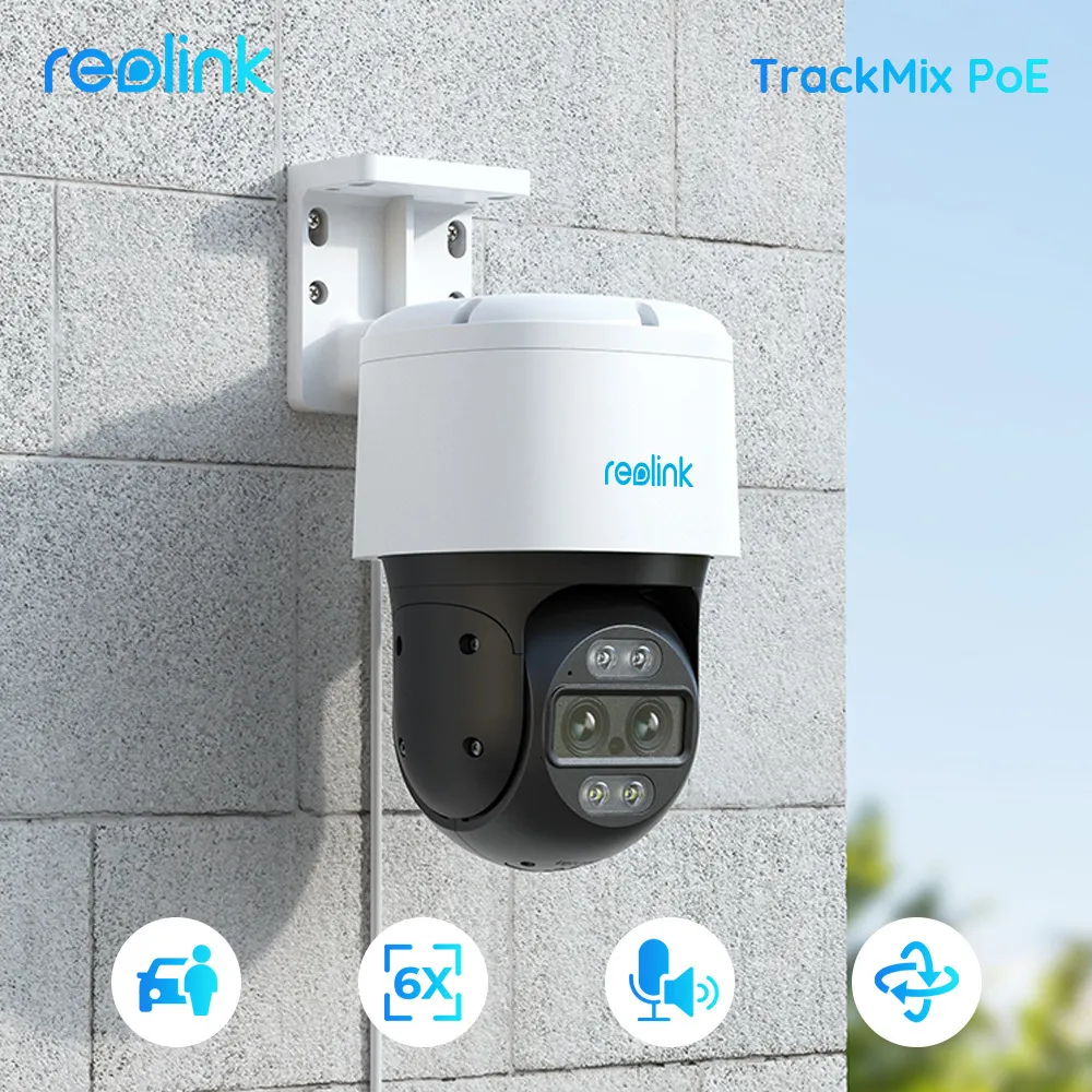 IP -камеры Reolink Trackmix POE 4K Security Security Camera Camera Dual Lins Transing Ptz Camera 6x Zoom Animal Car Human Detect CCTV CAM 230712