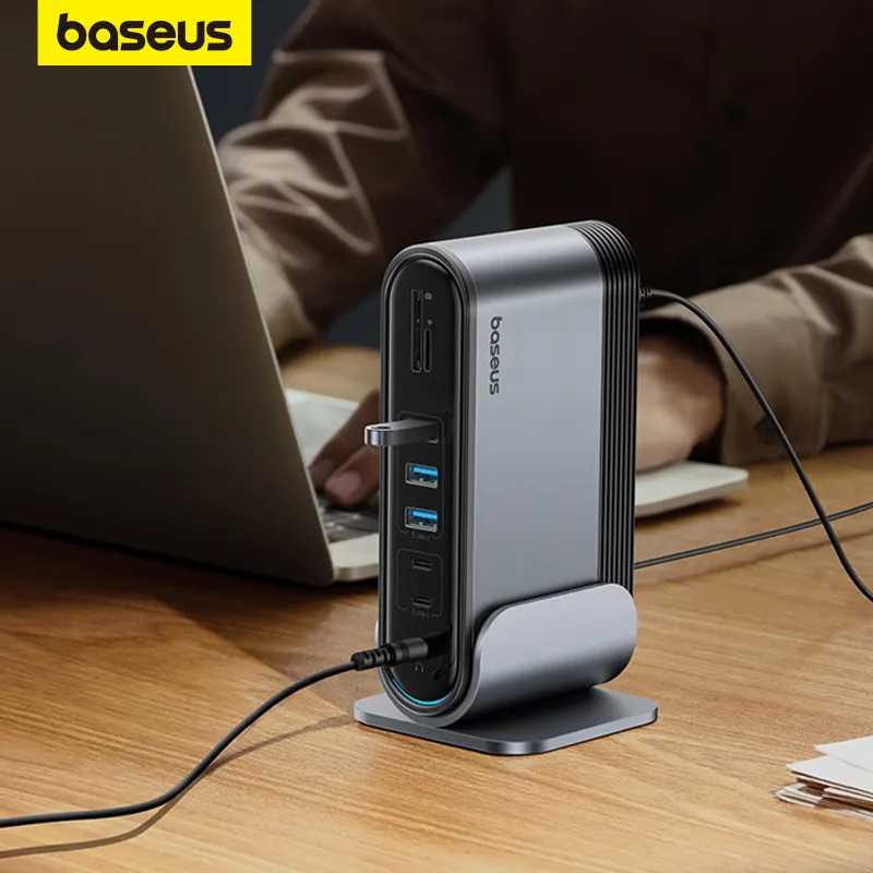 Power Cable Plug Baseus 17 in 1 Gen2 USB C Hub Dual 4K 60Hz التوافق DP 3 0 مع محطة إرساء المحول لـ MacBook Pro M1 M2 230712