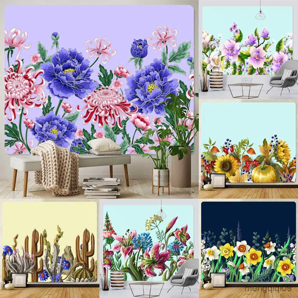 Tapeçarias Plantas e Flores Decoração de Casa Arte Impressa Tapeçaria Hippie Decoração Boêmia Tapete de Ioga Sofá Cobertor Folhas de Tamanho Grande R230713