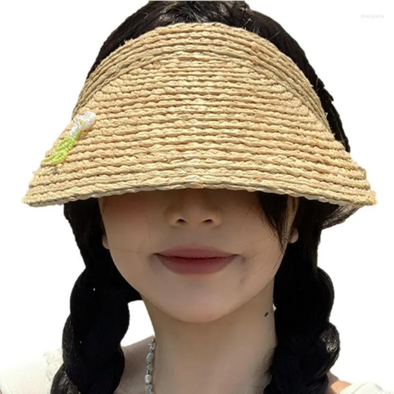 Capitando tampas de bicicleta de chapéu de palha de palha vazio larga chapéus de praia feminina para mulheres