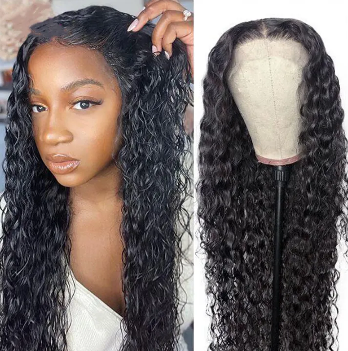 Water Wave Lace Wig Human Hair Wigs Brazilian Curly Wave Transparent Lace Frontal Wig Deep Part 150% Density Wig