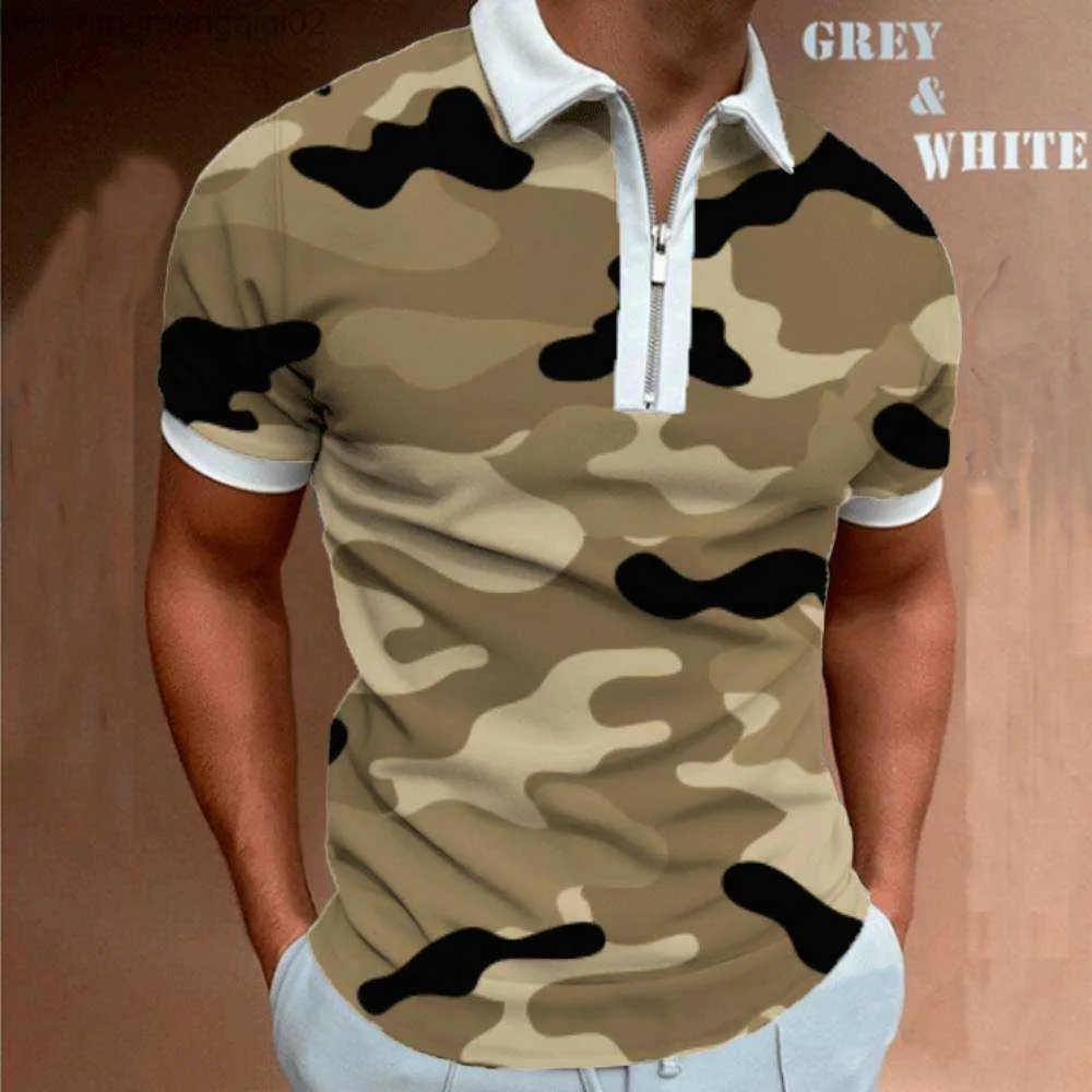 Men's Casual Shirts Men's Fashion Clothing Polo Shirt Patch Work Printed Short Sleeve T-shirt Men's Polo Top with Polo Collar Zipper Plus Size S-5XL Z230713