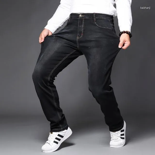 Jeans Masculino Roupas Masculinas Tamanhos Grandes Calça Jeans Stretch Ajuste Reto Calças Elásticas Masculino Grande Plus Size 40 42 44 46 48