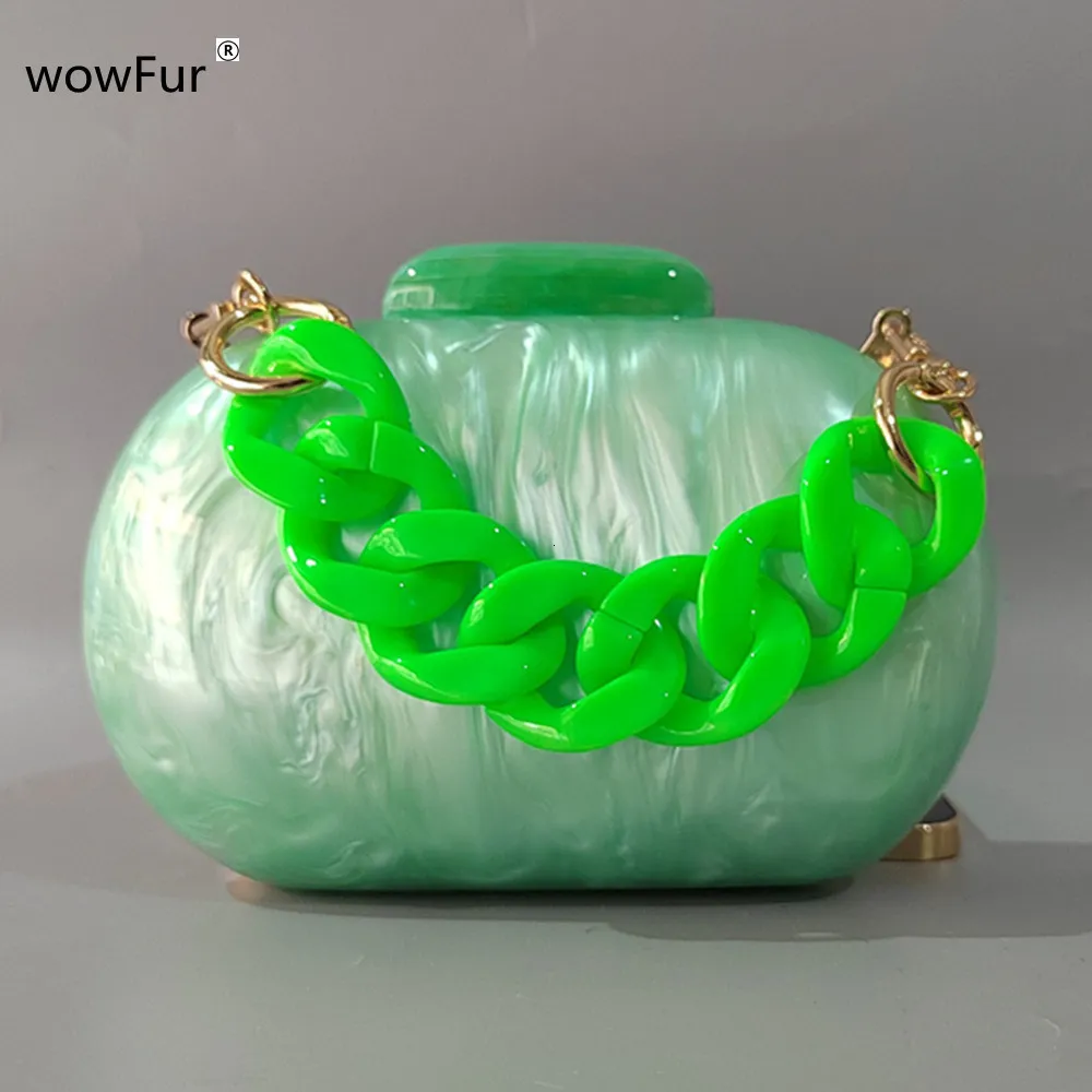 Evening Bags Pearl Light Green Lemon Resin Chain Acrylic Box Clutches Evening Handbags For Women Mini Small Party Girl Female Mini Purse 230712