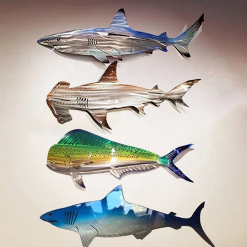 Dekorativa föremål Figurer Shark Metal Wall Art Decor Shark Metal Outdoor Hanging Ornament Home Nautical Decor Ocean Fish Decoration For Patio eller Pool 230712