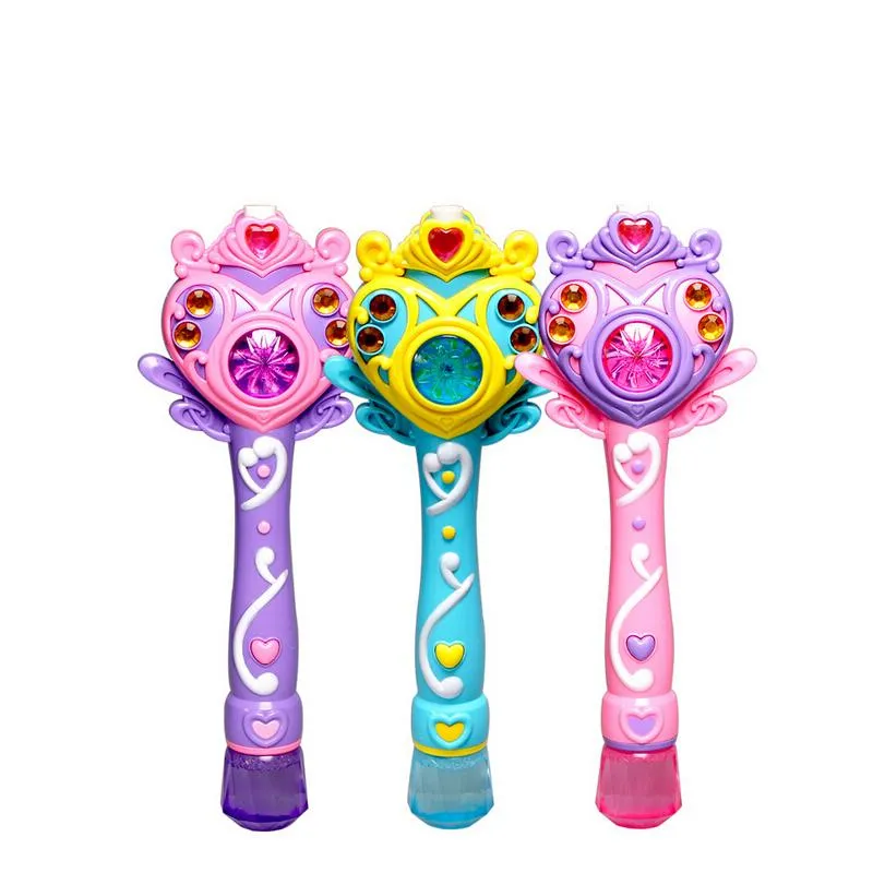Girls Magic Wand Bubble Gun Toy Electric Magic Automatic Soap Bubble Machine Light Music Outdoor Toys for Girls Kids Gift