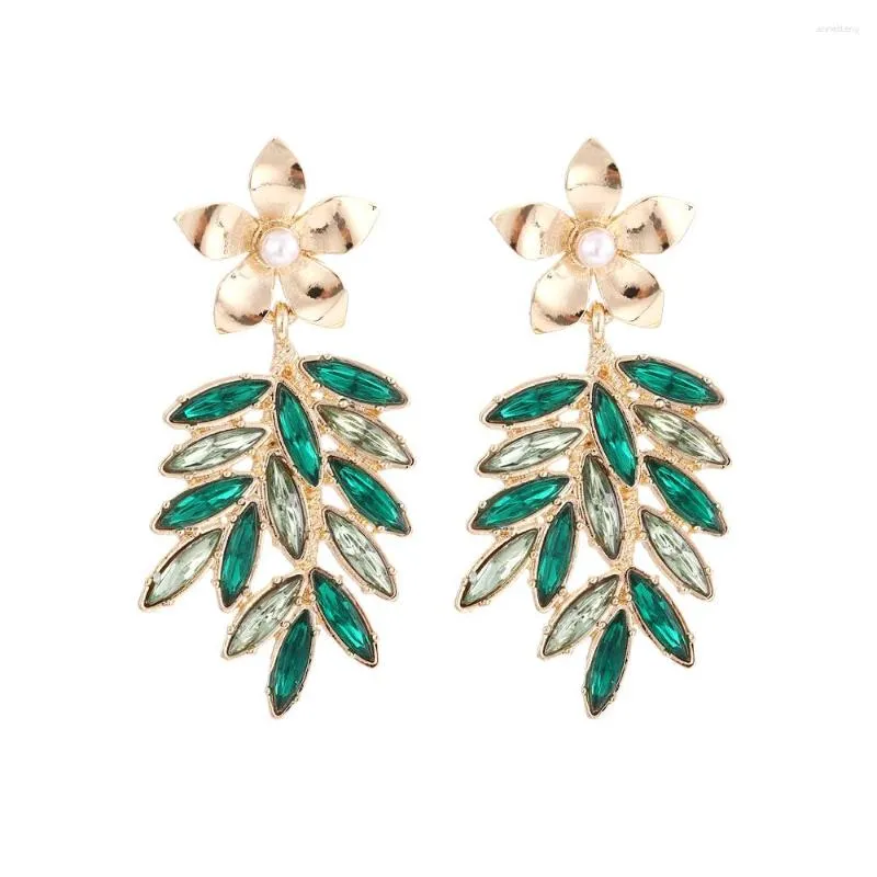 Dangle Earrings Multi Color Rhinestones Leaves And Flowers Drop For Women Party Gift Fashion Accessories