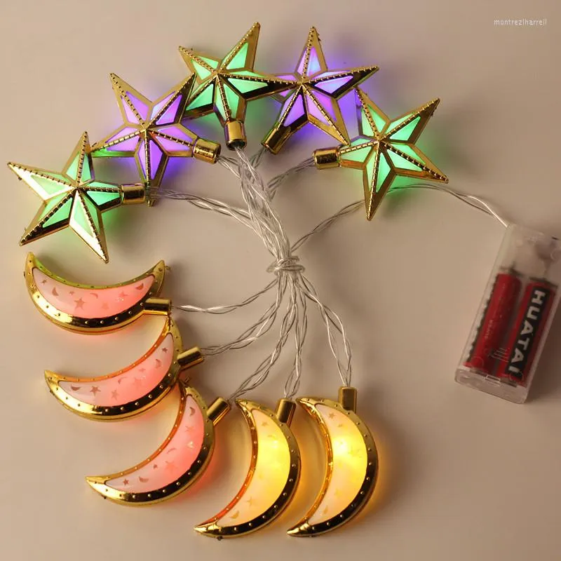 Stringhe Musulmane Ramadan Lanterna Stringa Eid Mubarak Decorazione Stella a cinque punte Scatola batteria a forma di luna Led 10 Luci 20