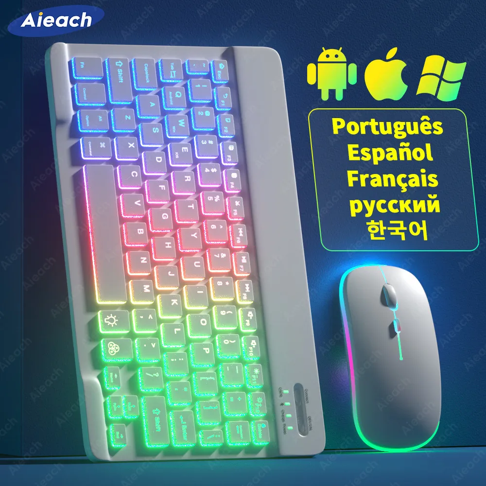 Keyboard Mouse Combos For Tablet Android Windows Wireless Bluetooth compatible Rainbow Backlit iPad Phone 230712