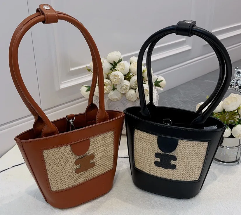 2023 Summer New Japanese Mini Straw Bucket Bag Female Fashion Sweet Casual with Shoulder Bag