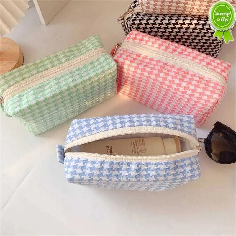 Cute Large Capacity Cosmetic Travel Storage Bag Pen Pencil Bag Stationery Makeup Simple Plaid Pencil Case School Office Supplies