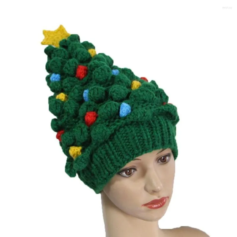 BERETS BOMHCS 크리스마스 모자 트리 스타 스타 비니 니트 매듭 모자 따뜻한 니트 창조적 인 재미있는 어린이 성인 XSMAS 겨울