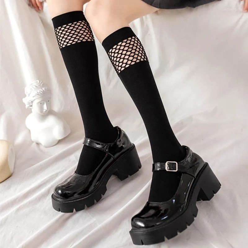 Kadınlar SOCKS Japon jk kadın siyah beyaz kadife lolita uzun diz yüksek moda kawaii cosplay seksi naylon gotik çorap