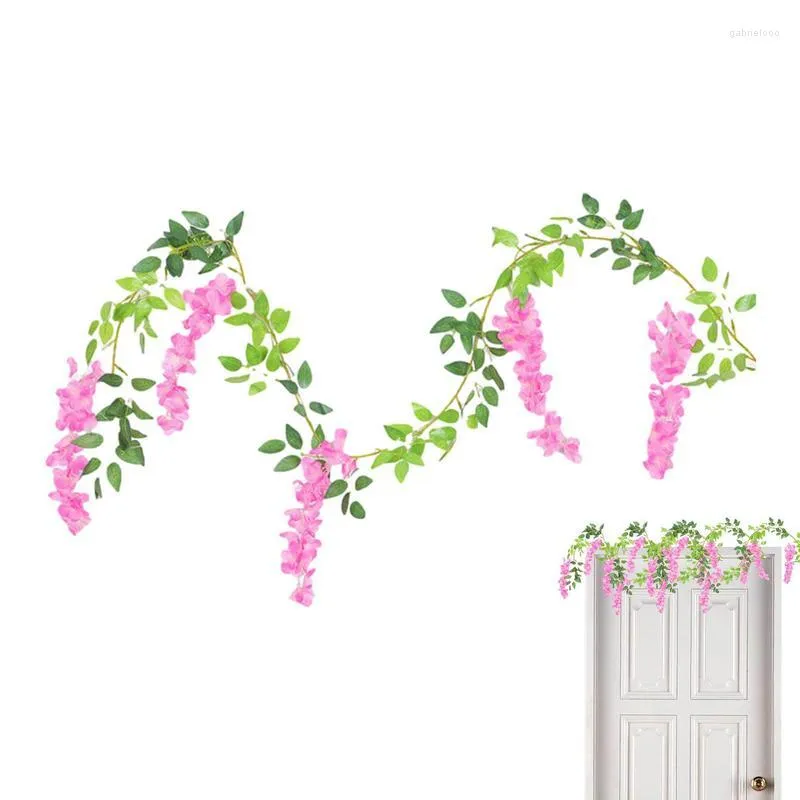 زهور الزخرفة Wisterias Garland Hangings زهرة جدار الكروم مع 1.8 متر حرير مزيف مصطنعة لحفل الزفاف