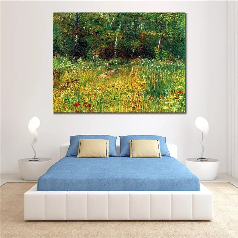 Dipinto a mano su tela strutturata Parco ad Asnieres nella primavera del 1887 Vincent Van Gogh Dipinto Still Life Dining Room Decor