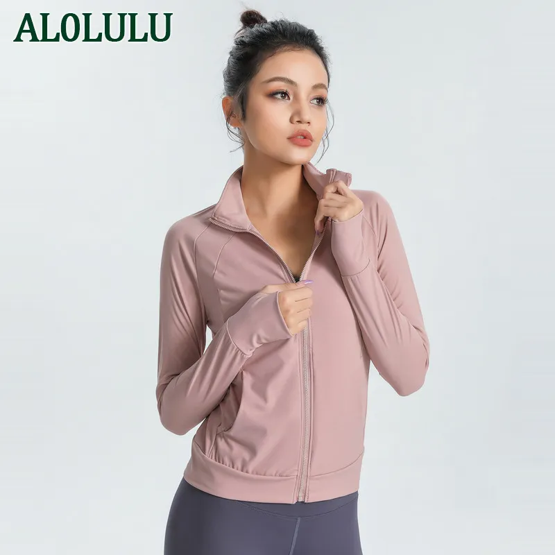 AL0LULU Giacca sportiva Abiti da yoga Donna Running Top Cerniera Slim aderente Manica lunga Abbigliamento fitness Ragazza New Fashion Gym Cappotto rosa