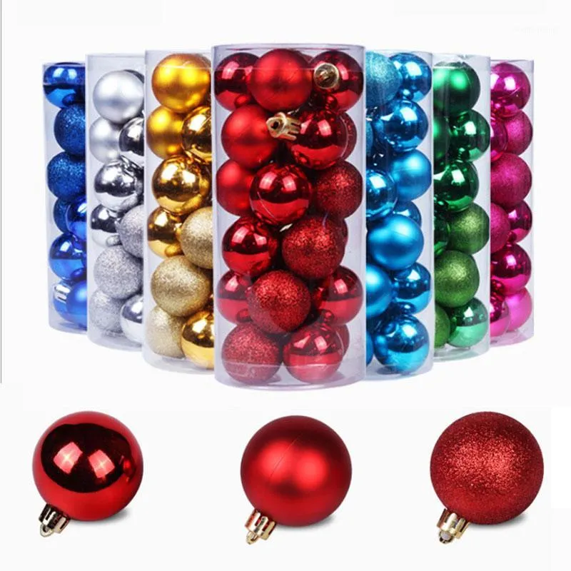 Party Decoration 24pcs Christmas Ball Ornaments 6/8cm Merry Santa Claus Snowman Tree Hang Dekorationer för Home1