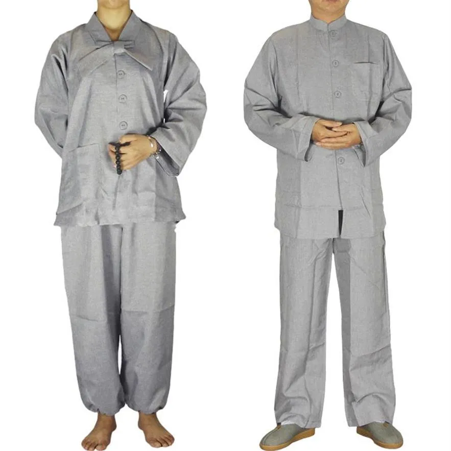Etniska kläder Man och kvinnlig Shaolin Temple Costume Zen Buddhist Robe Lay Meditation Gown Uniform Monk Clothes Suit346L