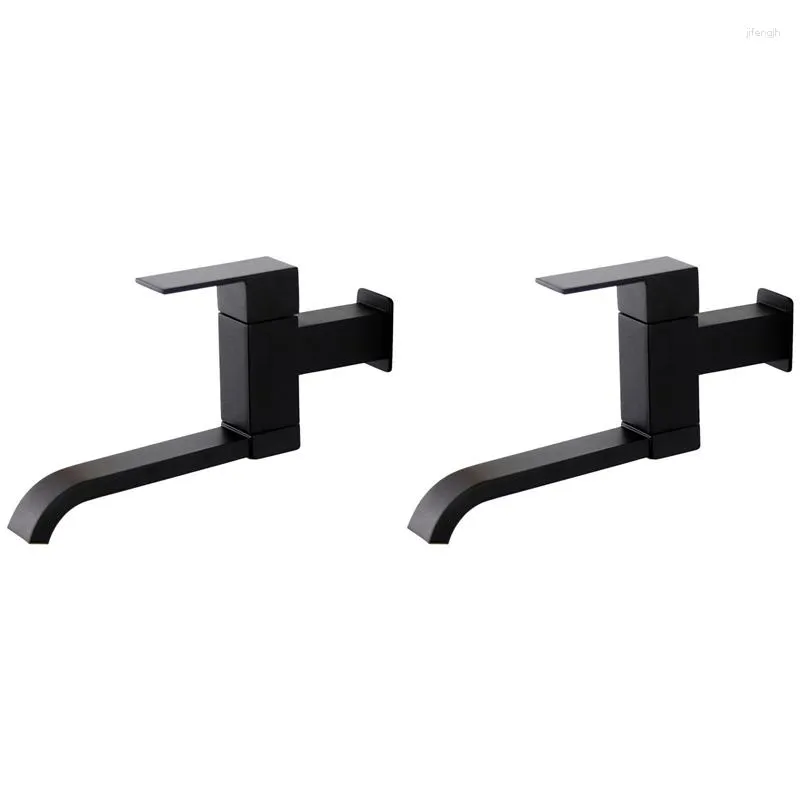 Bathroom Sink Faucets 2X G1/2Inch Basin Faucet Wall Mounted Cold Water Bathtub Waterfall Spout Vessel -Black