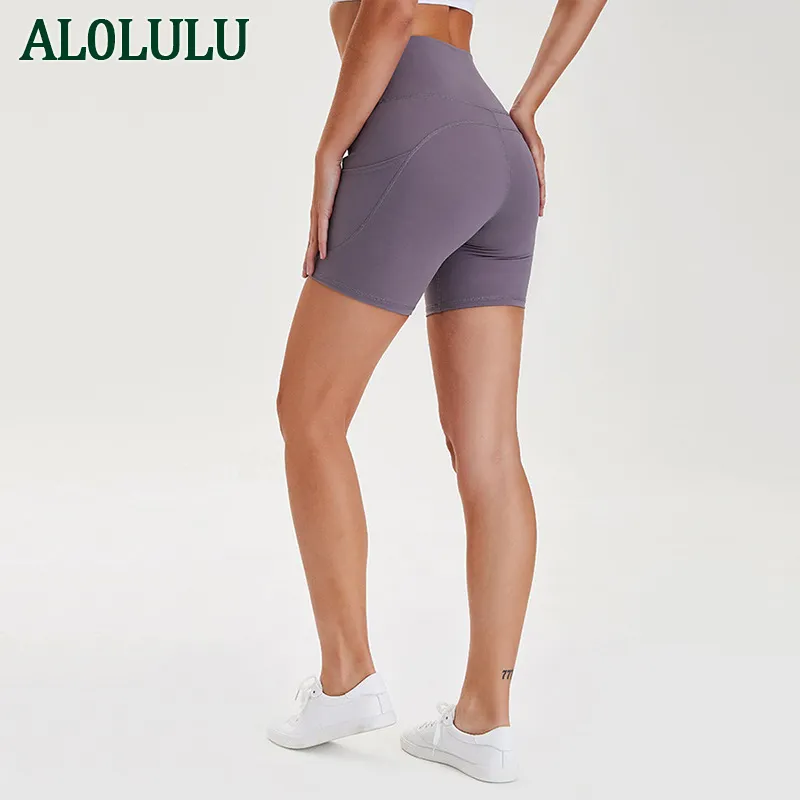 AL0LULU Yoga Summer Ladies 5-Color High Waist Shorts Cycling Exercise Fitness Yoga Short Stretch Tights