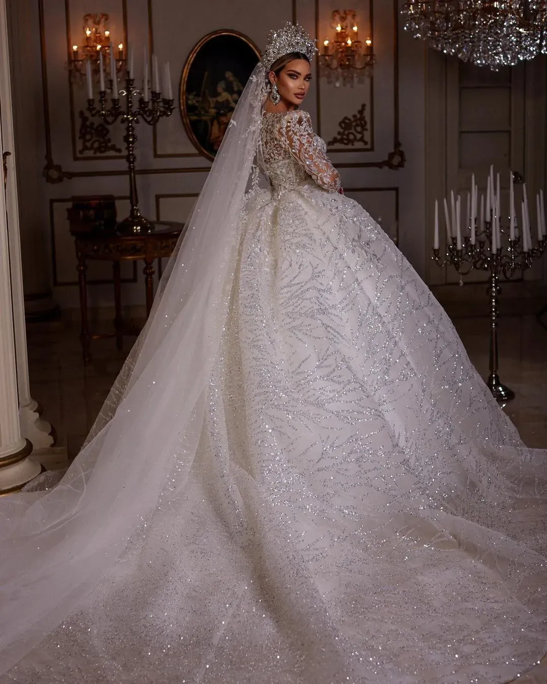 Wedding Dress Crystal Shiny Diamond Shiny Big Tail Bridal