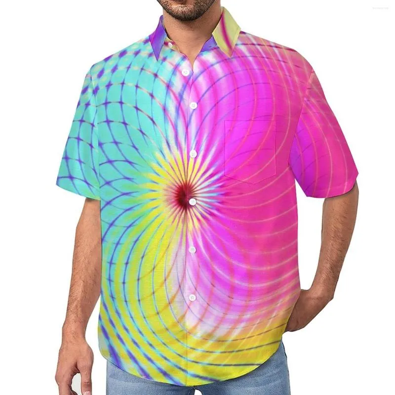 Men's Casual Shirts Trippy Hippie Light Green And Pink Vacation Shirt Hawaii Funny Blouses Mens Custom Plus Size