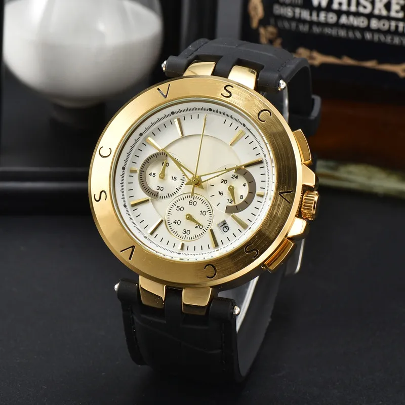 Vers Wrist Watches for Men 2023 Mens Watches All Dial Work Work Quartz Watch عالية الجودة عالية العلامة التجارية الفاخرة الكرونوغراف الحزام المطاطي Montre de Luxe